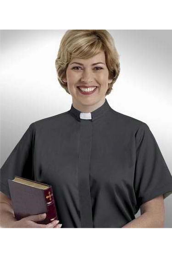 Clerical Shirt-Women-Short Sleeve Tab Collar-Size 14-Black