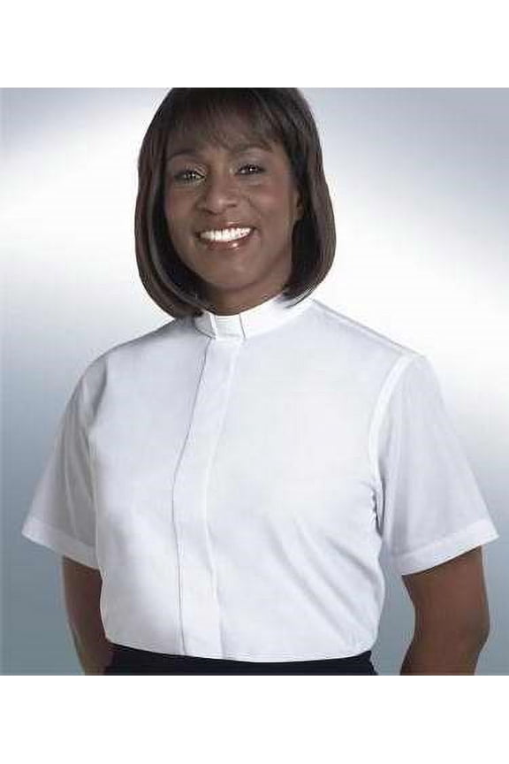 Clerical Shirt-Women-Short Sleeve Tab Collar-Size 16-White