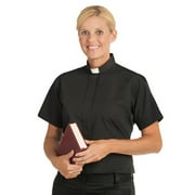 Clerical Shirt-Women-Short Sleeve Tab Collar-Size 22-Black