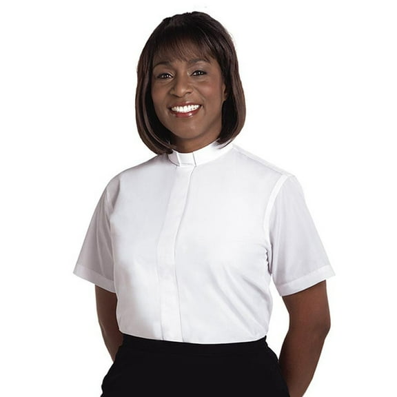 Clerical Shirt-Women-Short Sleeve Tab Collar-Size 22-White