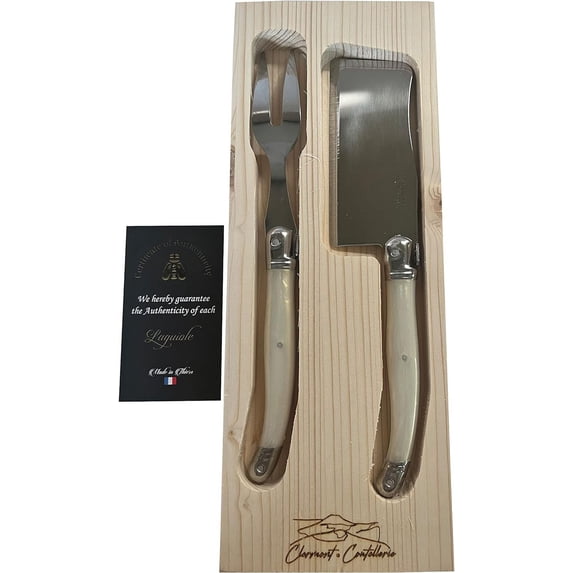 Clermont Coutellerie Dishwasher Safe Stainless Steel 2-Piece Cheese Set, Shiny Cream Handle