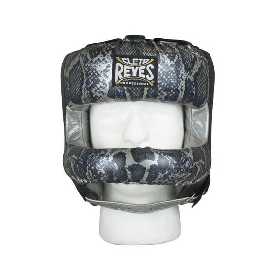 Cleto Reyes Boxing Headgear with Face Bar for Men and Women (Silver/Black Steel Snake)
