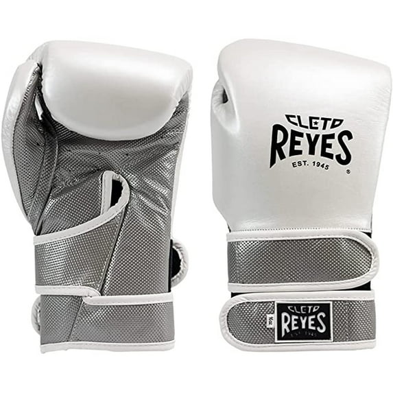 Cleto Reyes Hero Double Hook and Loop Boxing Gloves - 14 oz - White Pearl/Silver