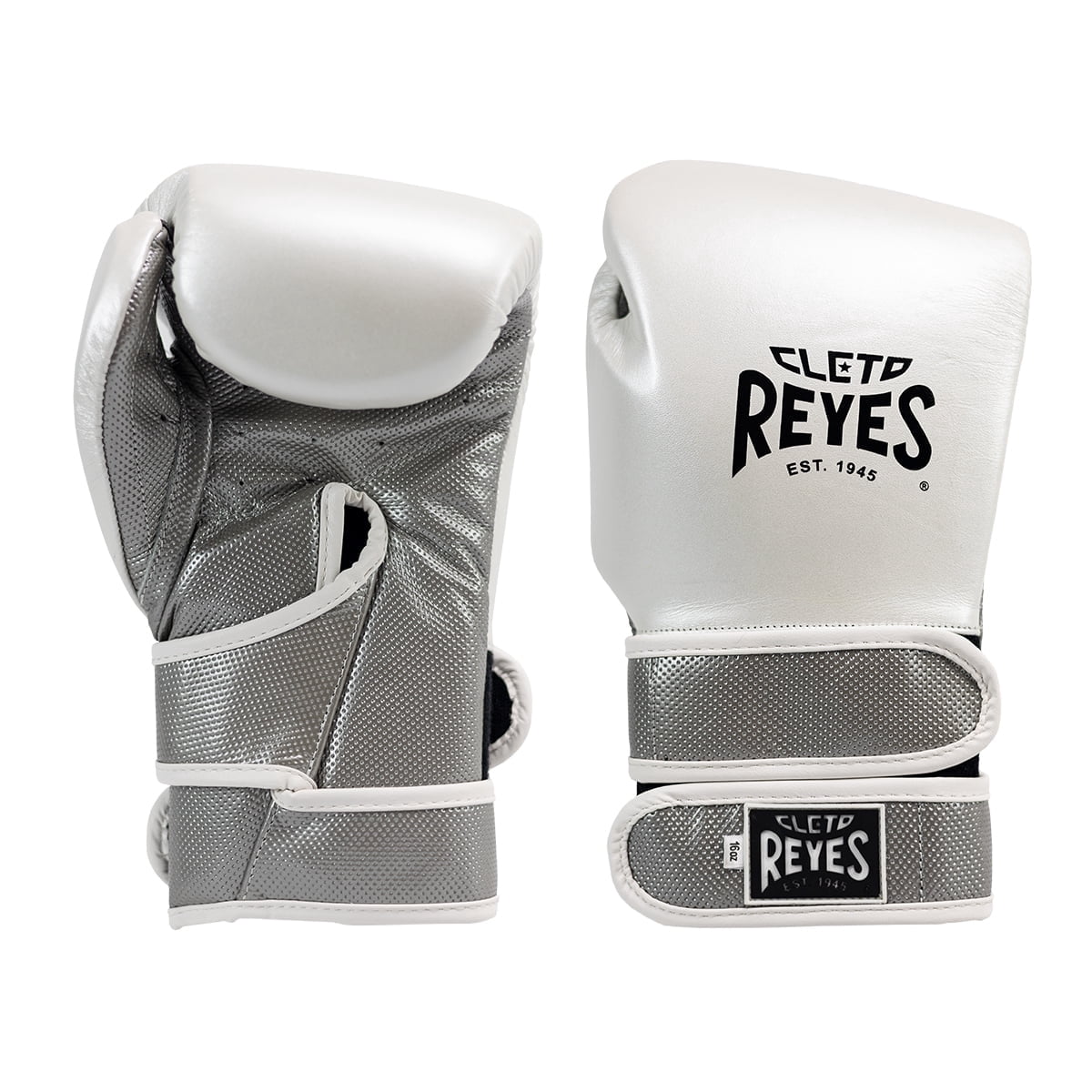 Cleto Reyes Hero Double Loop Boxing Gloves for Men and Women (12oz, White/Pearl Silver)