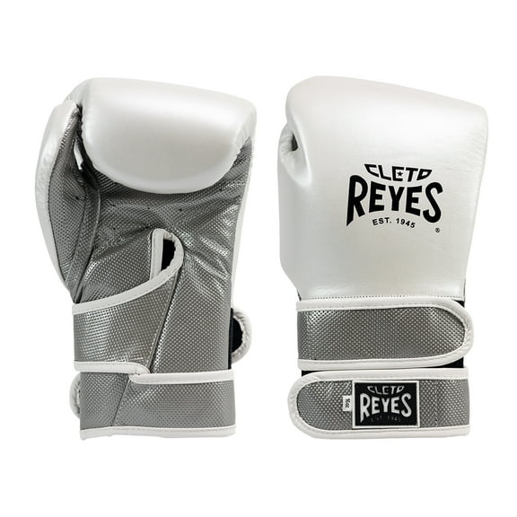 Cleto Reyes Hero Double Loop Boxing Gloves for Men and Women (14 oz, White/Pearl Silver)
