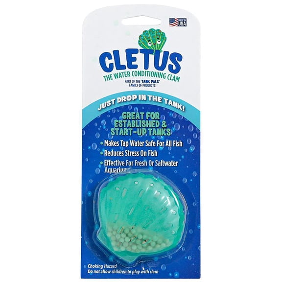 Tank Pals: Cletus The Water Conditioning Clam - 1 Pack, Blue - Fish Tank & Aquarium Water Preparation, Chlorine Neutralizer & Heavy Metal Filtration