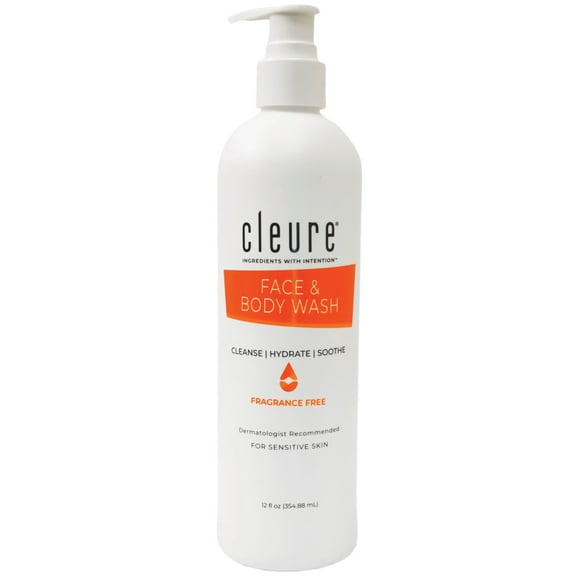 Cleure Fragrance Free Body Wash & Gentle Face Wash Cleanser for Sensitive Skin (12 oz, Pack of 1)