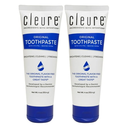Cleure Original Toothpaste, Fluoride-Free and SLS-Free, Flavor-Free, 4 oz Tubes, 2 Pack