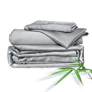 ClevaHome 4-Piece Full Bamboo Bed Sheet Set, 100% Organic Cooling Fabric, 16 Deep Pocket, Silver