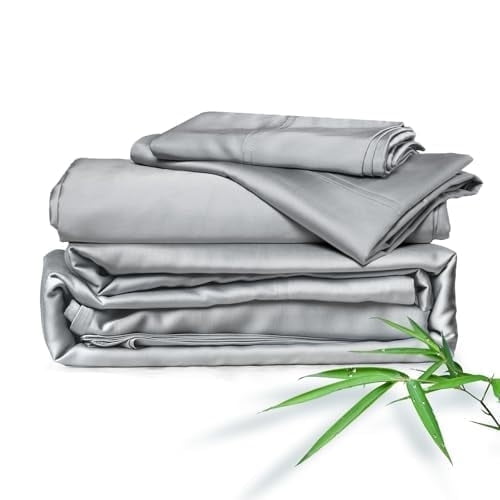ClevaHome 4-Piece Full Bamboo Bed Sheet Set, 100% Organic Cooling Fabric, 16" Deep Pocket, Silver