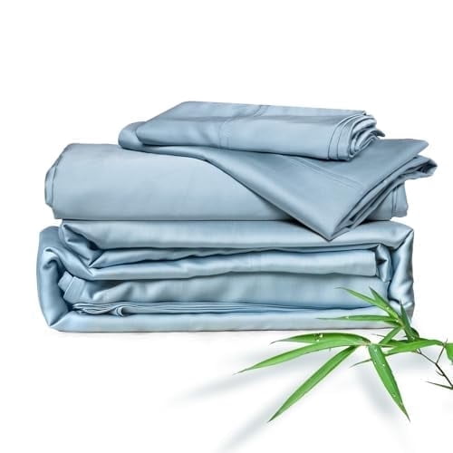ClevaHome 4-Piece King Bamboo Bed Sheet Set, 100% Organic Cooling Fabric, 16" Deep Pocket, Light blue