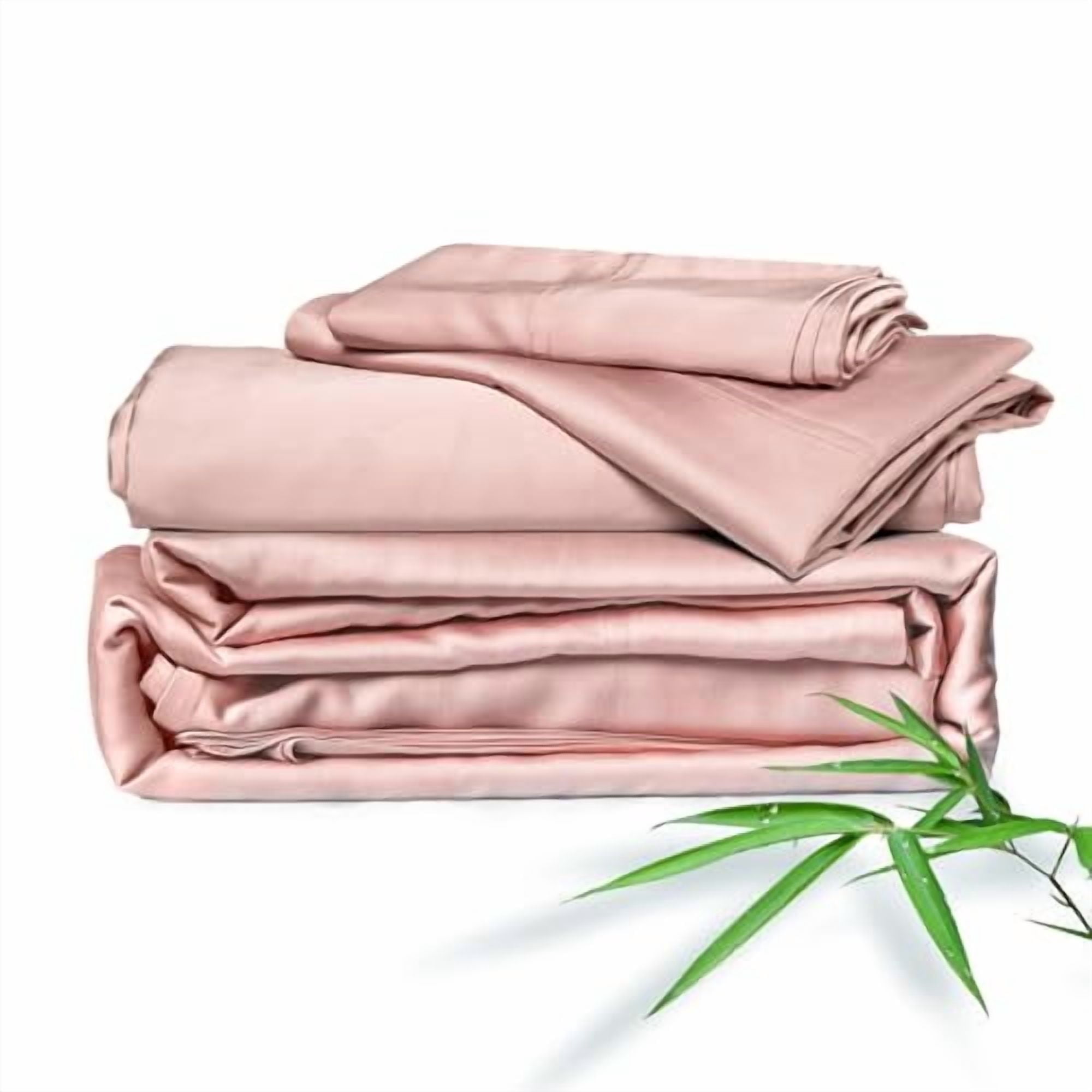 ClevaHome 4-Piece King Bamboo Bed Sheet Set, 100% Organic Cooling Fabric, 16" Deep Pocket, Pink