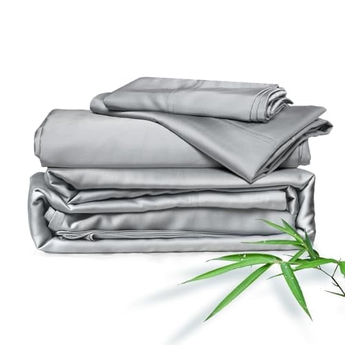 ClevaHome 4-Piece King Bamboo Bed Sheet Set, 100% Organic Cooling Fabric, 25" Deep Pocket, Silver
