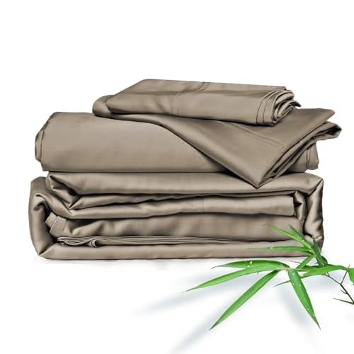 ClevaHome 4-Piece King Bamboo Bed Sheet Set, 100% Organic Cooling Fabric, 30" Deep Pocket, Taupe