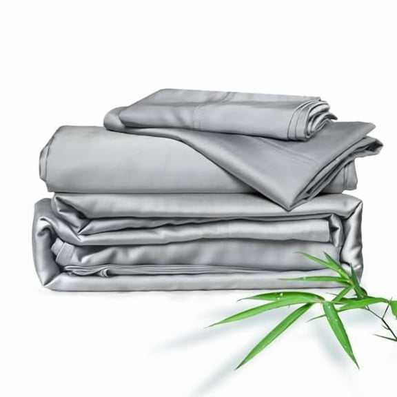 ClevaHome 4-Piece Queen Bamboo Bed Sheet Set, 100% Organic Cooling Fabric, 16" Deep Pocket, Silver