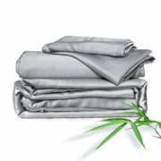 ClevaHome 4-Piece Queen Bamboo Bed Sheet Set, 100% Organic Cooling Fabric, 16" Deep Pocket, Silver