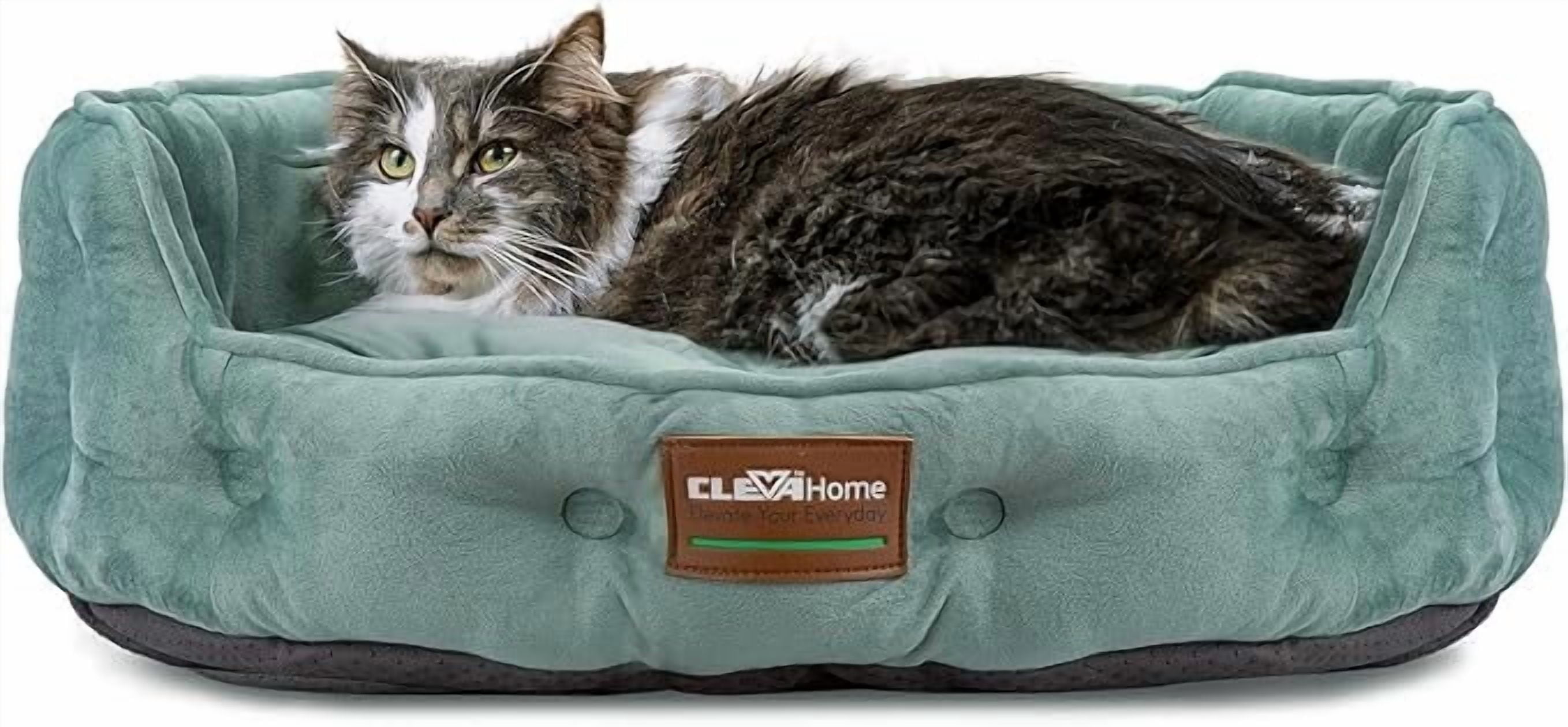 ClevaHome Cat Dog Bed for Small Pets up to 15lbs - Round Cat Beds for Indoor Cats, Machine Washable Comfortable Pet Bed for Puppy and Kitten with Non-Slip Bottom (Washed Green)