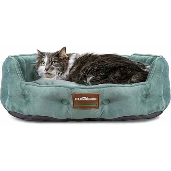 ClevaHome Cat Dog Bed for Small Pets up to 15lbs - Round Cat Beds for Indoor Cats, Machine Washable Comfortable Pet Bed for Puppy and Kitten with Non-Slip Bottom (Washed Green)