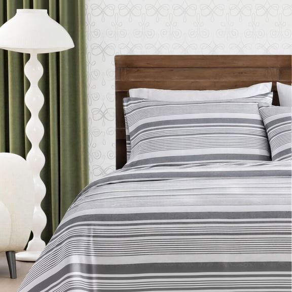 ClevaHome 4-Piece Full Microfiber Classic Stripe Bed Sheet Set, Super Soft, Breathable Stripe Bedding with 16 inches Deep Pocket, Stone Stripe