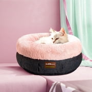 Cleva Cozy Cat Bed with Raised Sides and Anti-Slip Base, Comfortable Round Bed for Small Pets up to 11 lbs, pink&gray