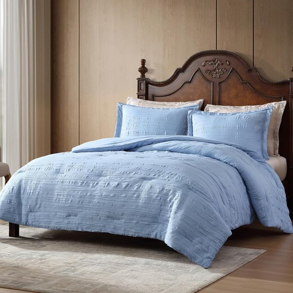 ClevaHome Full Comforter Set Chambray Blue, 3 Pieces Comforter Set, All Season Lightweight Soft Embossed Bedding (80" x 86" Comforter & 2 Pillow Shams)