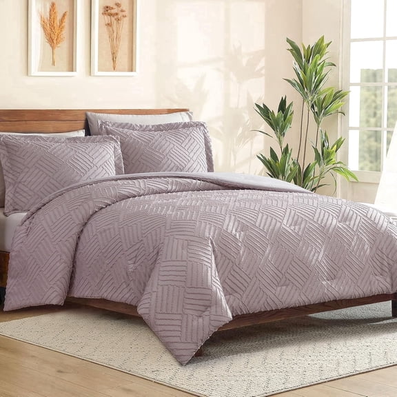 ClevaHome Full Comforter Set Purple Dove, 3 Pieces Clipped Jacquard Comforter Set, All Season Lightweight Soft Shabby Chic Embroidered Bed Set (80" x 86" Comforter & 2 Pillow Shams)