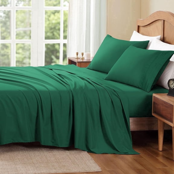 ClevaHome Queen Sheet Set, 4-Piece Bed Sheets for Queen Size Bed, Lightweight & Super Soft Easy Care Microfiber– Shrinkage & Fade Resistant Bedding Set with 14'' Deep Pockets (Forest Green)