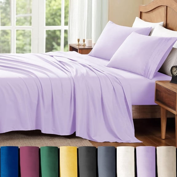 ClevaHome Full Sheet Set, 4-Piece Full Size Sheets, Lightweight & Super Soft Easy Care Microfiber– Shrinkage & Fade Resistant Bedding Set with 14'' Deep Pockets (Lilac)