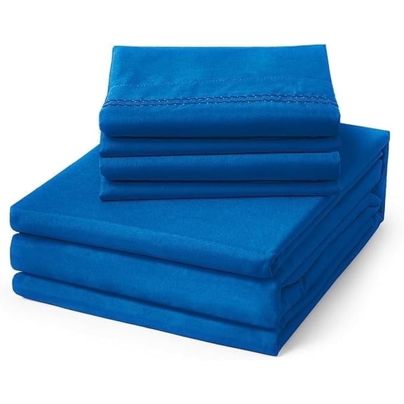 ClevaHome 6-Piece Full Luxury Bed Sheet Set - Soft, Wrinkle & Fade Resistant Microfiber Bedding with 14" Deep Pocket & Embroidery, Royal Blue