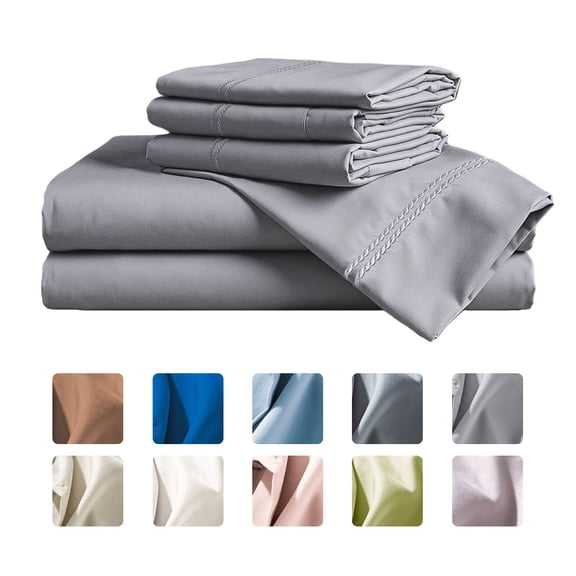 CH 6-Piece Full Luxury Bed Sheet Set - Soft, Wrinkle & Fade Resistant Microfiber Bedding with 14" Deep Pocket & Embroidery, Misty Grey