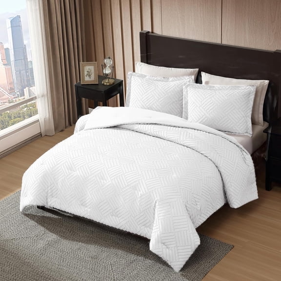 ClevaHome King Comforter Set Crystal White, 3 Pieces Clipped Jacquard Comforter Set, All Season Lightweight Soft Shabby Chic Embroidered Bed Set (102" x 90" Comforter & 2 Pillow Shams)