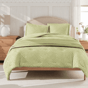 CH King Comforter Set Leaf Green, 3 Pieces Clipped Jacquard Comforter Set, All Season Lightweight Soft Shabby Chic Embroidered Bed Set 102" x 90" Comforter & 2 Pillow Shams