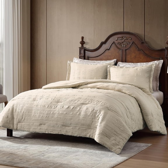 ClevaHome King Comforter Set Oat Milk, 3 Pieces Comforter Set, All Season Lightweight Soft Embossed Bedding (102" x 90" Comforter & 2 Pillow Shams)