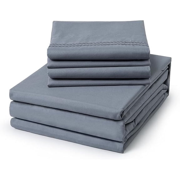 ClevaHome 6-Piece King Luxury Bed Sheet Set - Soft, Wrinkle & Fade Resistant Microfiber Bedding with 14" Deep Pocket & Embroidery, Quarry