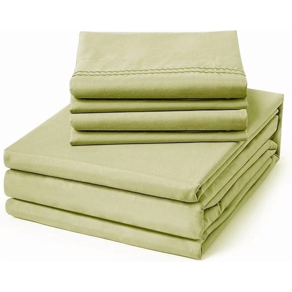 ClevaHome 6-Piece King Luxury Bed Sheet Set - Soft, Wrinkle & Fade Resistant Microfiber Bedding with 14" Deep Pocket & Embroidery, Leaf Green
