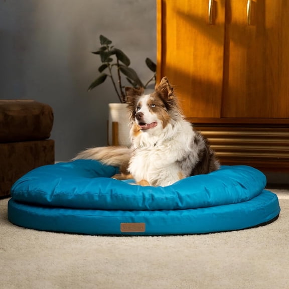 ClevaHome Orthopedic Dog Bed for Large Dogs, 36 inches Dual Layer Water Repellent Round Pet Bed with Washable Cover Nonslip Bottom（Mosaic Blue）