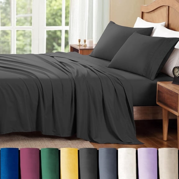 ClevaHome Queen Sheet Set, 4-Piece Bed Sheets for Queen Size Bed, Lightweight & Super Soft Easy Care Microfiber– Shrinkage & Fade Resistant Bedding Set with 14'' Deep Pockets (Black)