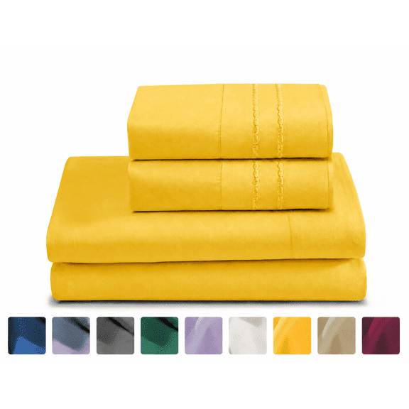 CH Queen Sheet Set, 4-Piece Bed Sheets for Queen Size Bed, Lightweight & Super Soft Easy Care Microfiber– Shrinkage & Fade Resistant Bedding Set with 14'' Deep Pockets (Mustard)