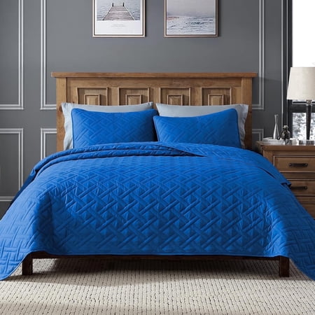 CH Queen Size Quilt for Royal Blue Bedspreads & Comforter, Ultra Soft Cooling Lightweight Coverlet, Quilt for All Seasons – 3 Piece Set :1 Quilt (90" x 96") and 2 Pillow Shams (20" x 26")