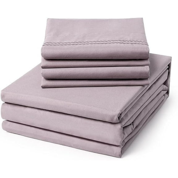 ClevaHome 6-Piece Queen Luxury Bed Sheet Set - Soft, Wrinkle & Fade Resistant Microfiber Bedding with 14" Deep Pocket & Embroidery, Purple Dove