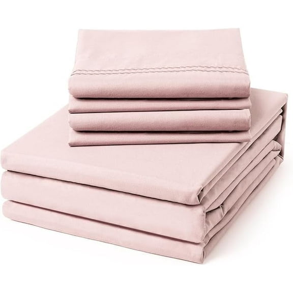 ClevaHome 6-Piece Queen Luxury Bed Sheet Set - Soft, Wrinkle & Fade Resistant Microfiber Bedding with 14 Deep Pocket & Embroidery, Barely Pink