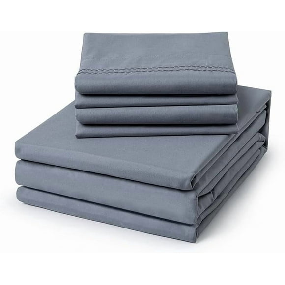 ClevaHome 6-Piece Queen Luxury Bed Sheet Set - Soft, Wrinkle & Fade Resistant Microfiber Bedding with 14" Deep Pocket & Embroidery, Quarry