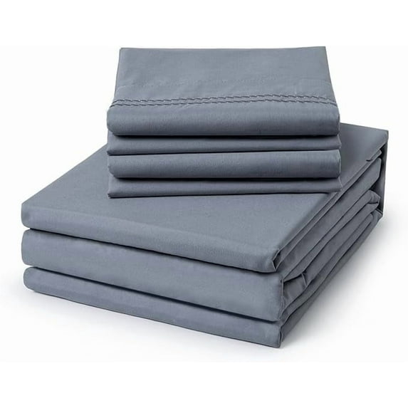 ClevaHome 6-Piece Queen Luxury Bed Sheet Set - Soft, Wrinkle & Fade Resistant Microfiber Bedding with 14" Deep Pocket & Embroidery, Quarry
