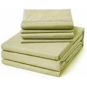 CH 6-Piece Queen Luxury Bed Sheet Set - Soft, Wrinkle & Fade Resistant Microfiber Bedding with 14" Deep Pocket & Embroidery, Leaf Green