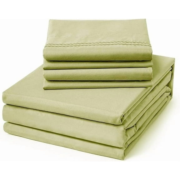 ClevaHome 6-Piece Queen Luxury Bed Sheet Set - Soft, Wrinkle & Fade Resistant Microfiber Bedding with 14" Deep Pocket & Embroidery, Leaf Green