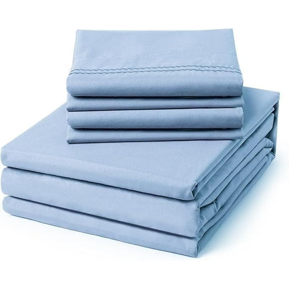 ClevaHome 6-Piece Queen Luxury Bed Sheet Set - Soft, Wrinkle & Fade Resistant Microfiber Bedding with 14" Deep Pocket & Embroidery, Chambray Blue