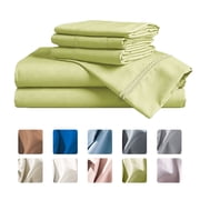 CH 6-Piece Queen Luxury Bed Sheet Set - Soft, Wrinkle & Fade Resistant Microfiber Bedding with 14" Deep Pocket & Embroidery, Leaf Green