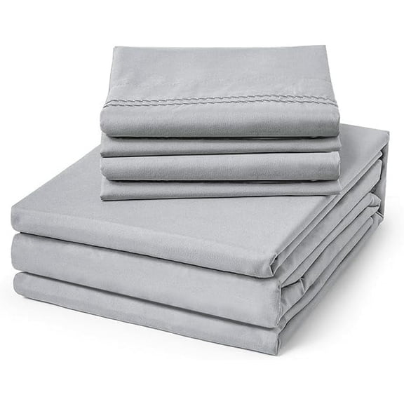 ClevaHome 6-Piece Queen Luxury Bed Sheet Set - Soft, Wrinkle & Fade Resistant Microfiber Bedding with 14" Deep Pocket & Embroidery, Misty Grey