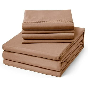 ClevaHome Queen Size Sheets - 6 Piece Soft Breathable Luxury Bed Sheet Set - Shrinkage & Fade Resistant Embroidered Bedding Sheet with 14-inch Deep Pocket, 2 Extra Pillowcases (Queen, Sandy Brown)