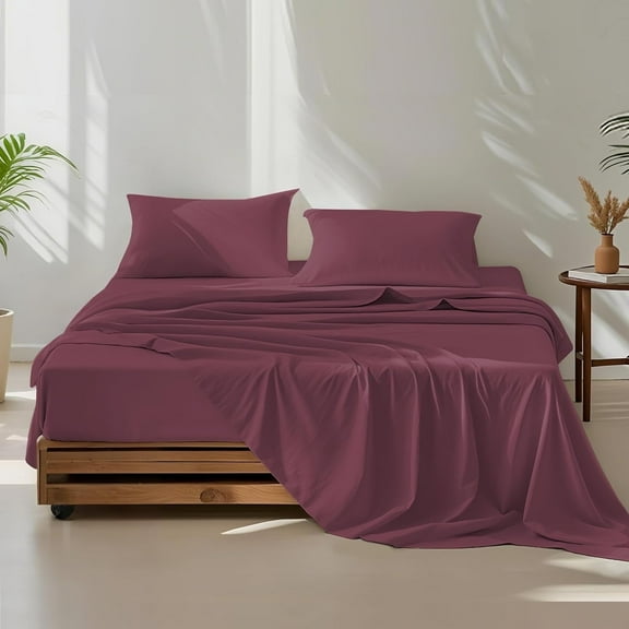 ClevaHome Sheet Set Queen Size, 4-Piece Bedding, Lightweight & Super Soft Easy Care Microfiber– Shrinkage & Fade Resistant Bedding Set with 14'' Deep Pockets (Burgundy)